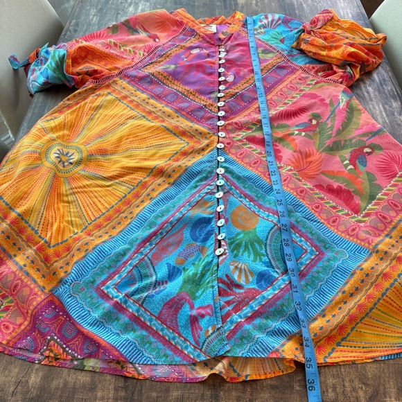 FARM RIO Colorful Scarf Print Swing Shirt Dress! NWOT! 3/4 Sleeve! COTTON. Large - Picture 13 of 14